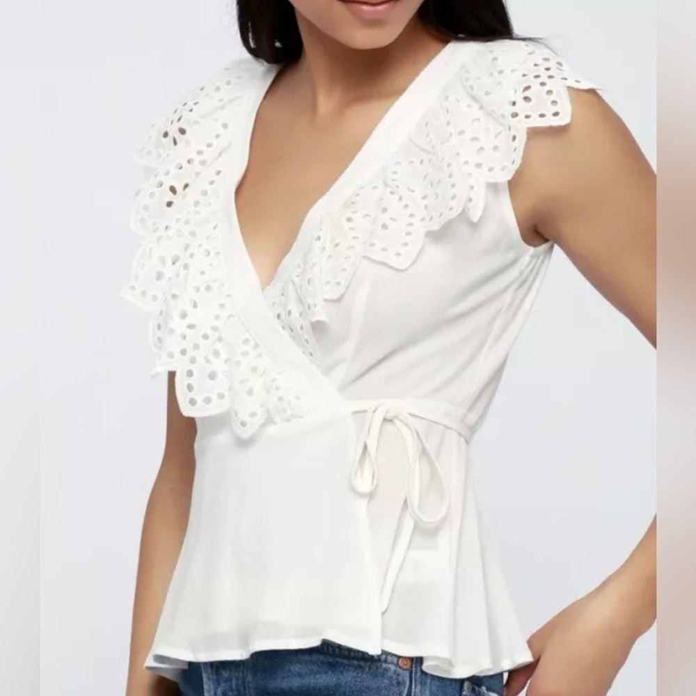 4SI3NNA White Wrap Top Short Sleeves Sz Small NWOT Sweetheart Peasant
